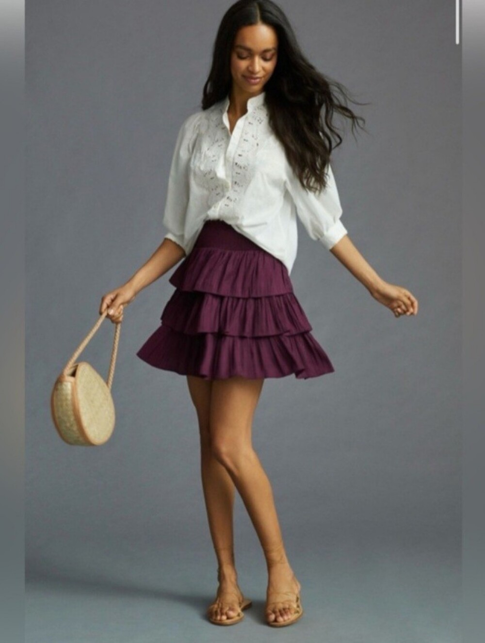 Anthropologie Maroon Ruffle Tiered Skirt Size Large NEW NWT
